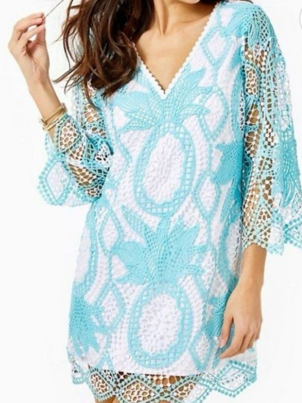 NWOT Lily Pulitzer Lottie Romper Blue Ibiza Juice Pineapple Crochet